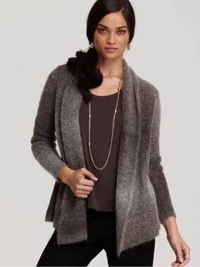 Eileen Fisher Gray Open-Front Mohair Blend Cardigan